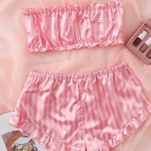 PINK STRIPED SATIN LOUNGE SET
